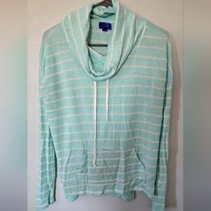 Cowl Neck Aqua Striped Sweater Size Large